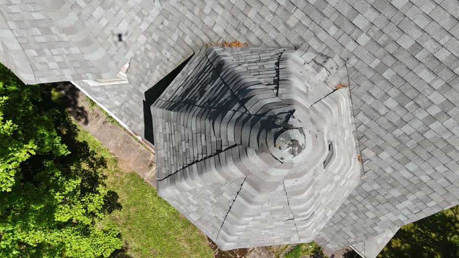 Aerial drone photo of roof valleys and turret